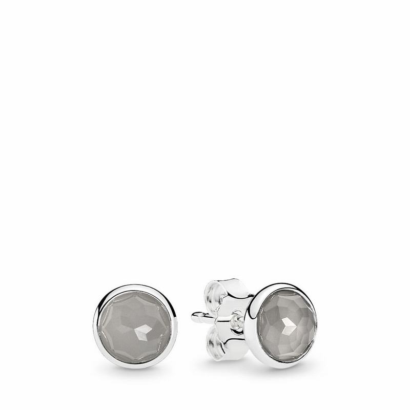 Pandora June Droplets Stud Earrings - Sterling Silver/Grey/Moonstone - Canada | KR4321ZG